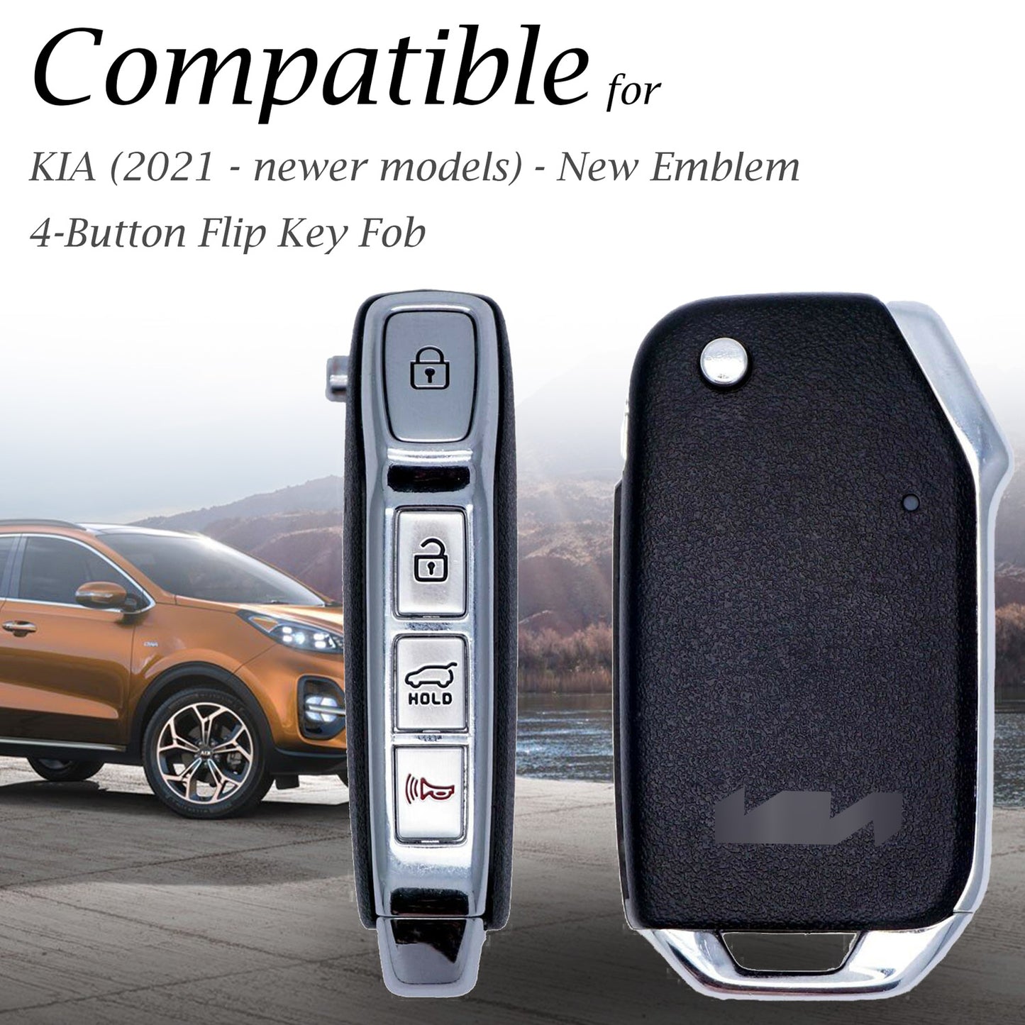 Vitodeco Genuine Leather Flip Key Fob Case Cover Protector Compatible with KIA Soul, K5, Sportage, Forte | New Emblem | 2021-2026 Models | 4-Button