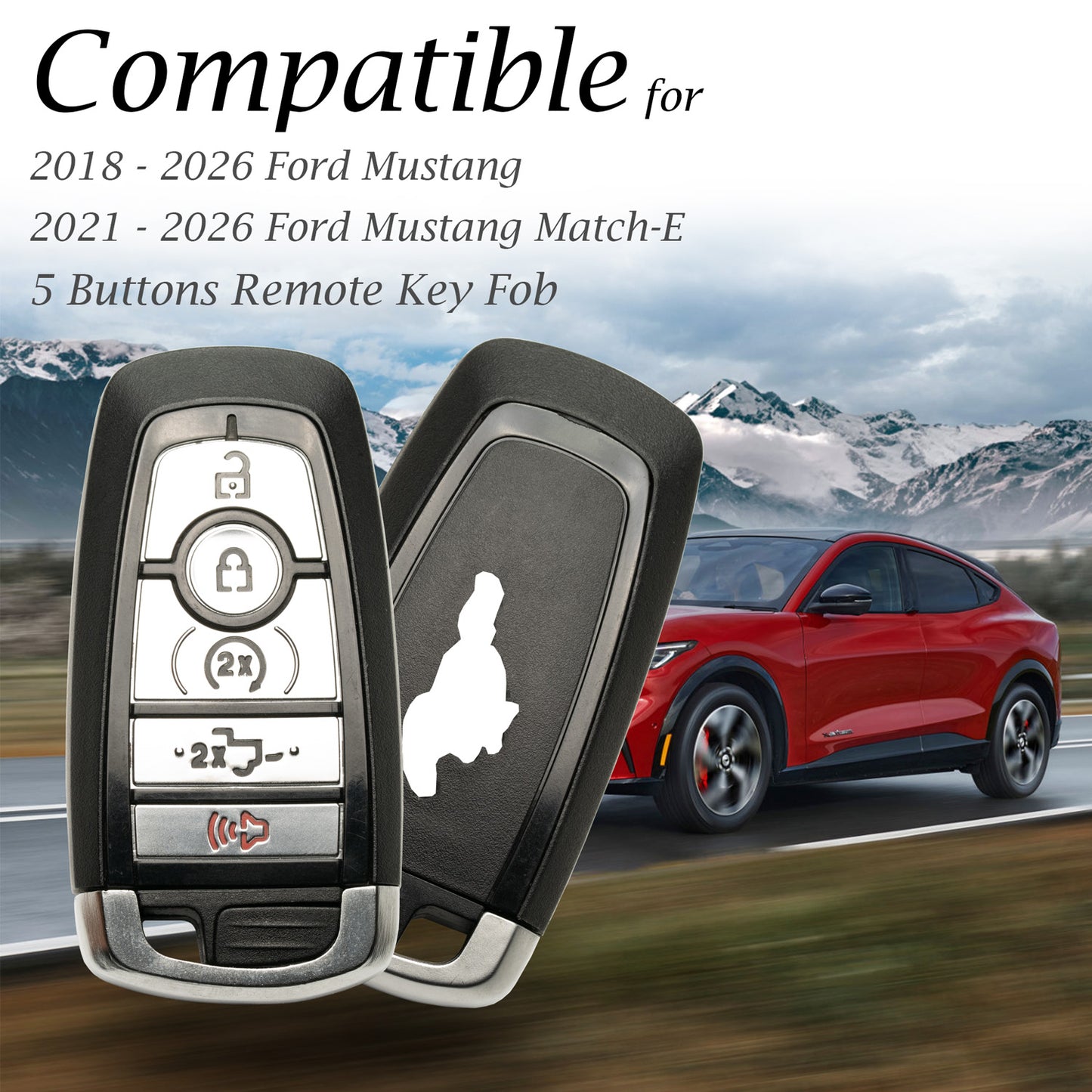 Vitodeco Genuine Leather Smart Key Fob Case Compatible with Ford Mustang (2018-2026), Ford Mustang Mach-E (2021-2026) - 5 Buttons