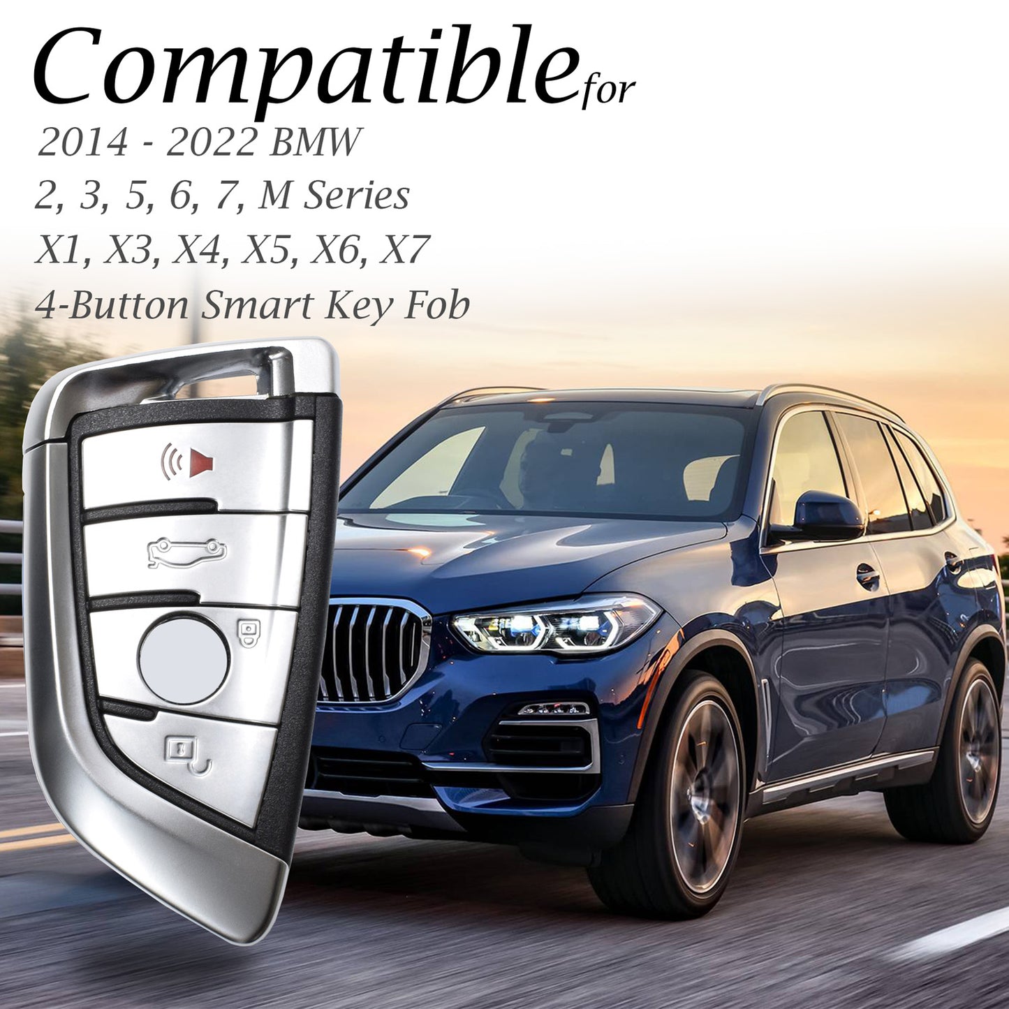 Vitodeco Leather Smart Key Fob Case Cover Protector Compatible with BMW 2, 3, 5, 6, 7 M Series, X1, X3, X4, X5, X6, X7 (2014-2022 models) - 4-Button