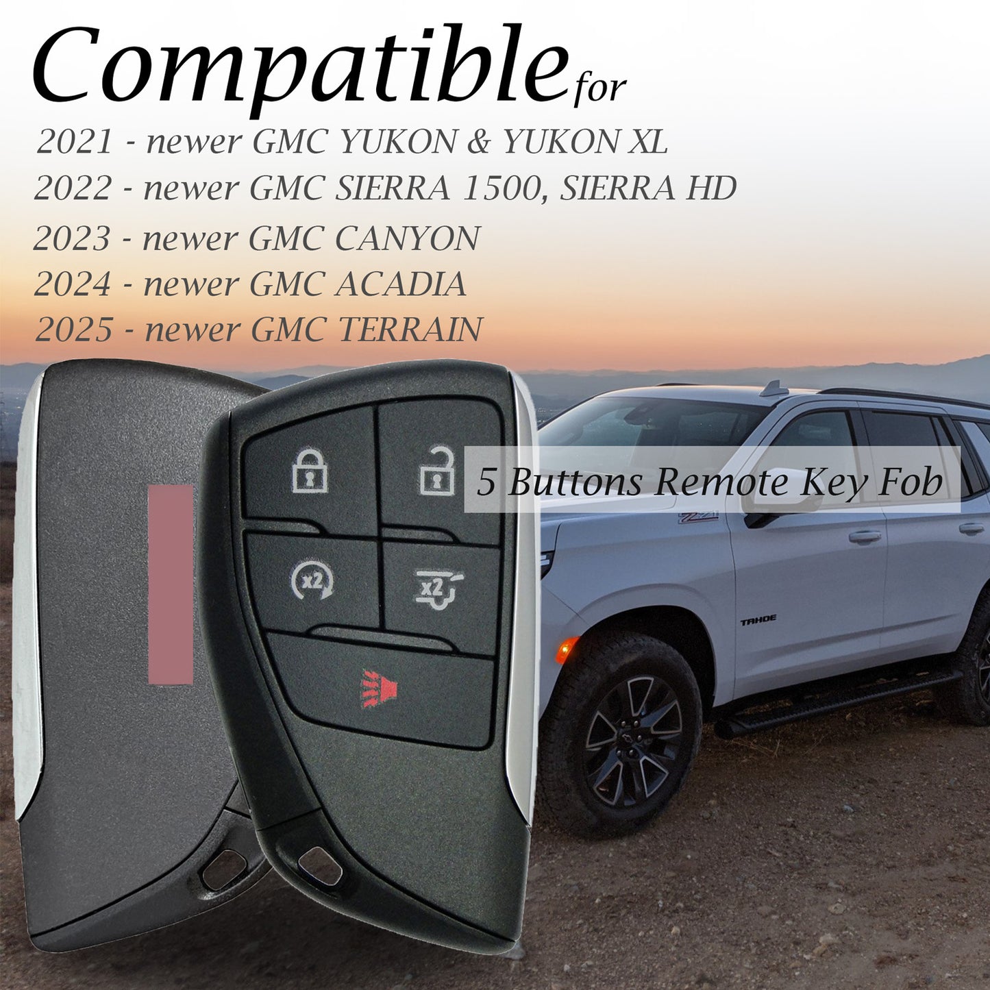 Vitodeco Genuine Leather Smart Key Fob Case Compatible with GMC Canyon, Sierra, Yukon, Acadia, Terrain (2021 - 2026 Models) - 5 Buttons