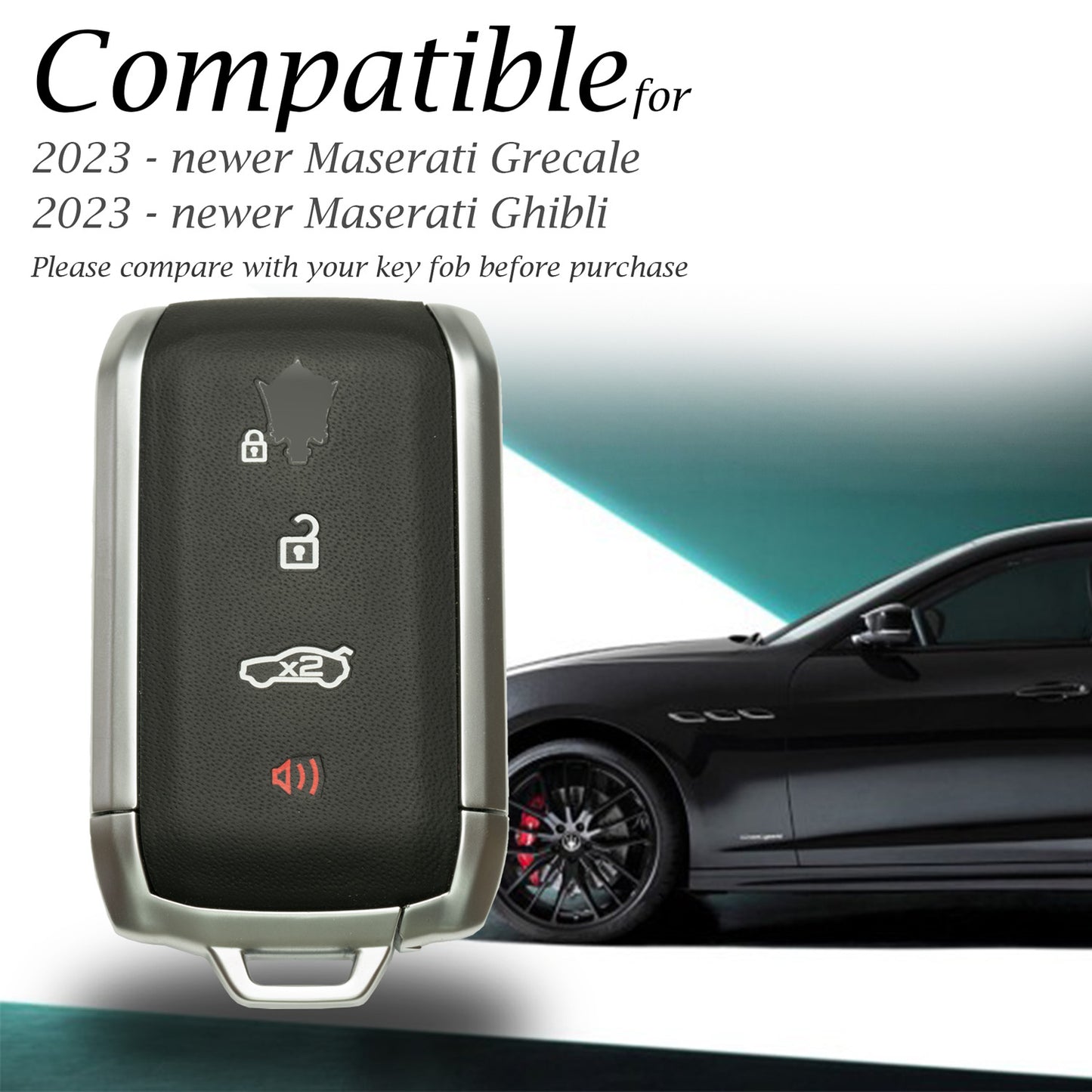 Vitodeco Luxury Premium Genuine Leather Smart Key Fob Case Compatible with Maserati Grecale, Maserati Ghibli 2023-2025