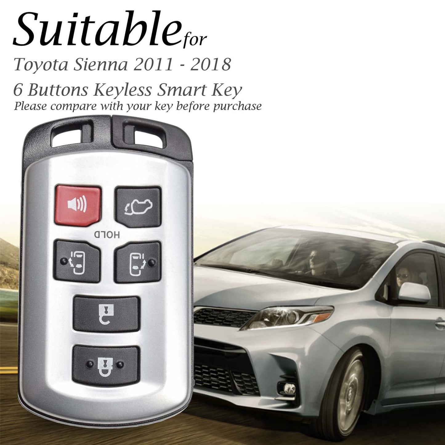 Vitodeco Leather Key Fob Case Compatible for Toyota Sienna 2011-2020, 6-Button