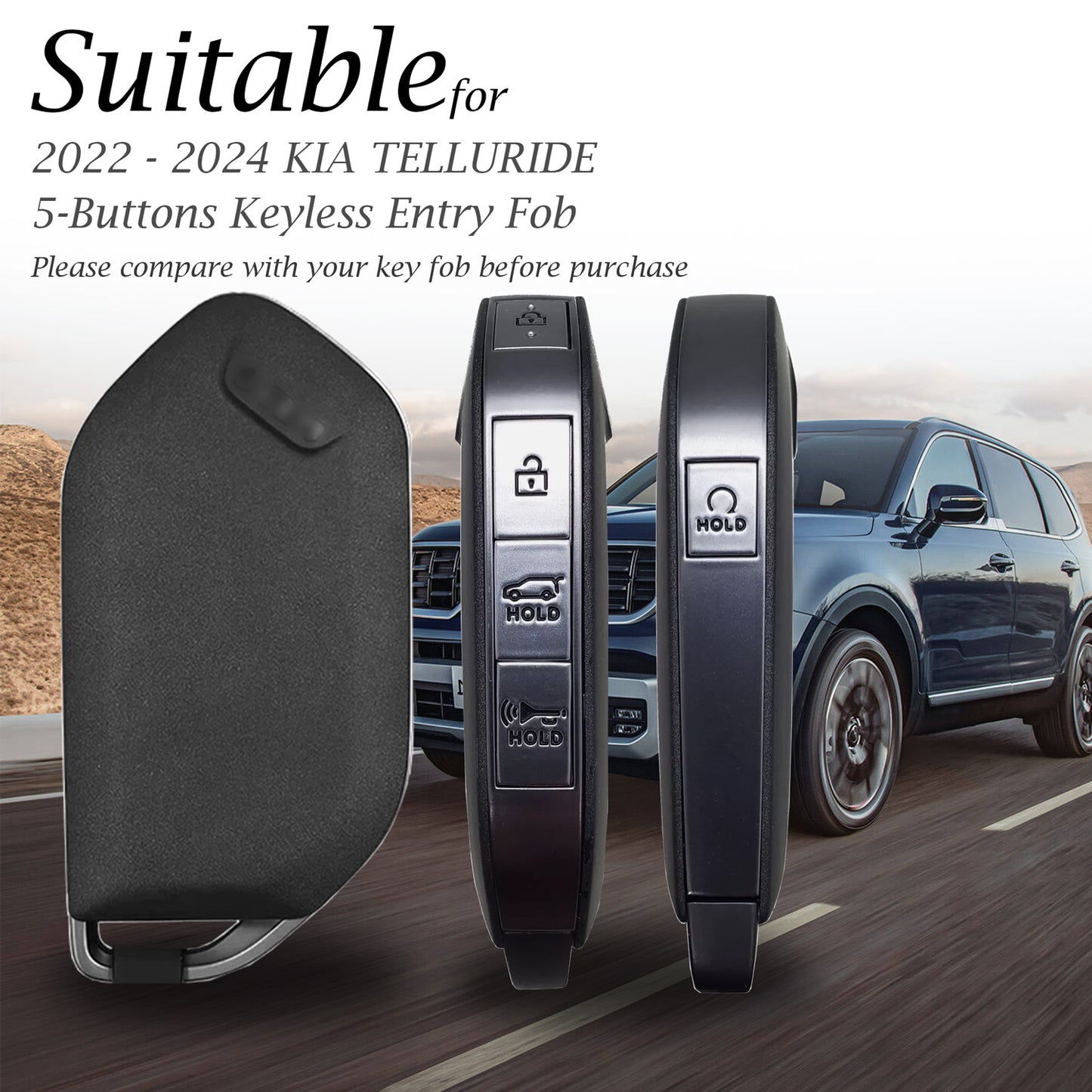 Vitodeco Luxury Premium Genuine Leather Smart Key Fob Case Cover Protector Compatible with Kia Carnival MPV, Sportage, Telluride, Sorento, EV6, EV9, K4, K5 (2022-2026 Models), 5 Button