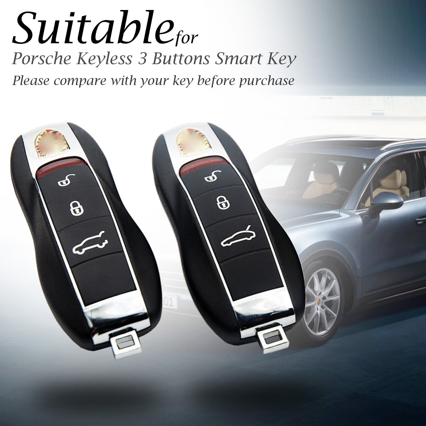 Vitodeco Leather Key Case Compatible for Porsche Panamera, Macan, Cayenne, 911, 3-Button