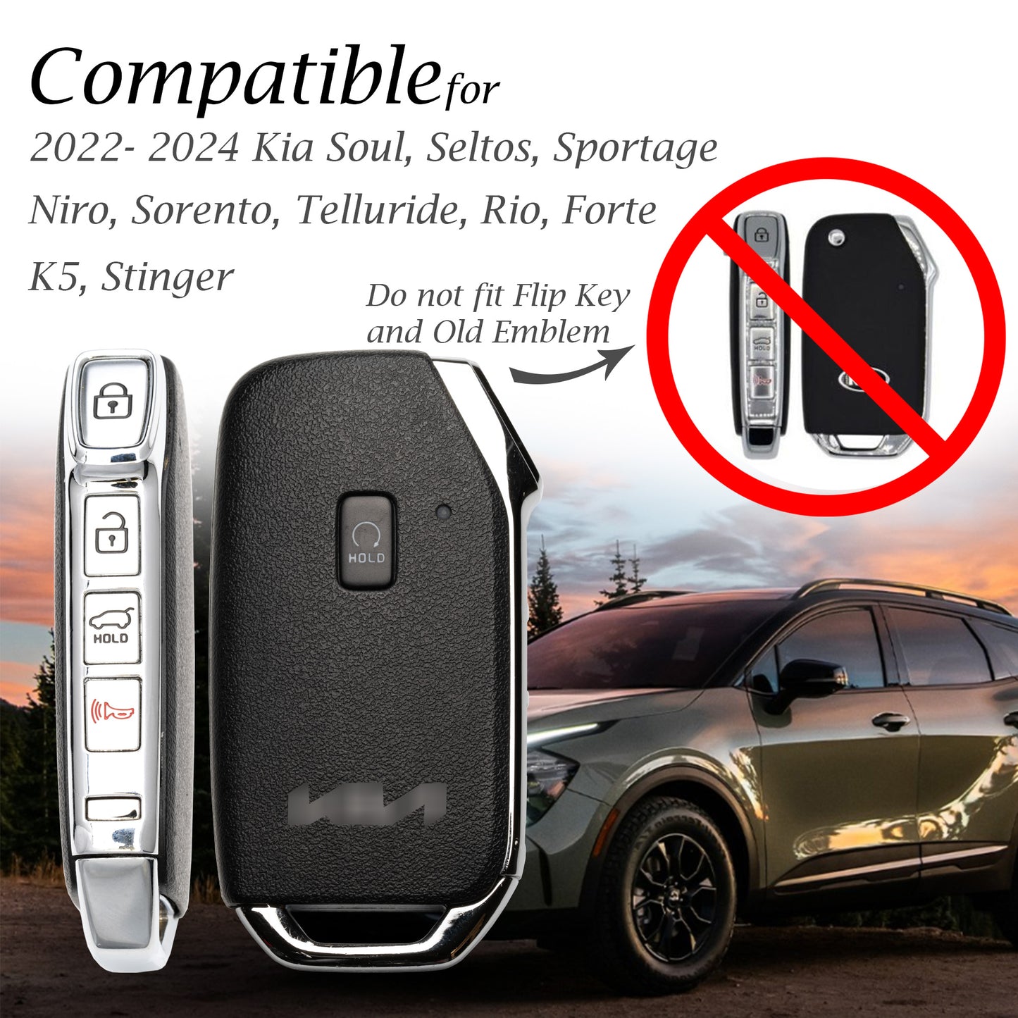 Vitodeco 5-Button Genuine Leather Smart Key Fob Case Compatible with KIA Soul, Seltos, Sportage, NIRO, Sorento, Telluride, Rio, Forte, K5 2022-2025 New Emblem