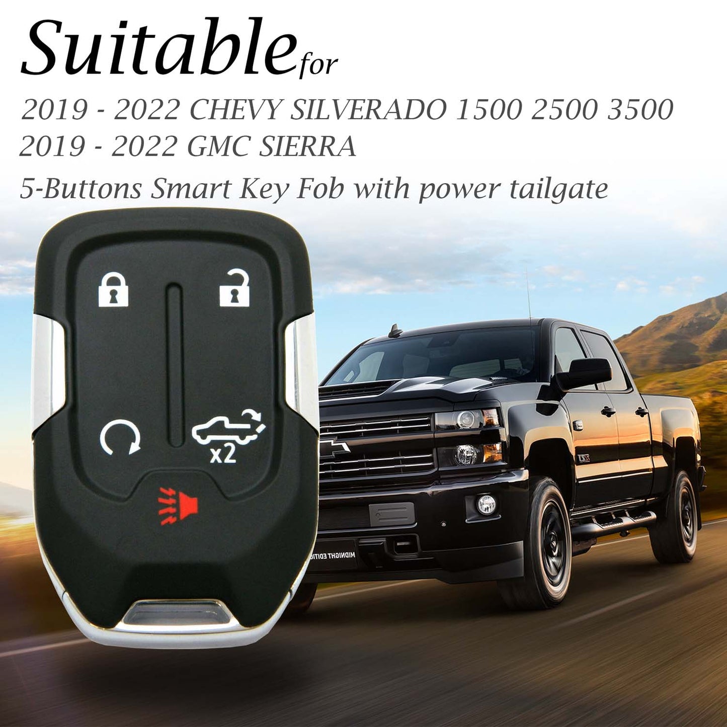 Vitodeco Leather Key Fob Case Compatible for Chevrolet Silverado 1500, 2500, 3500 2019-2023, GMC Sierra 2019-2023, 4-Button