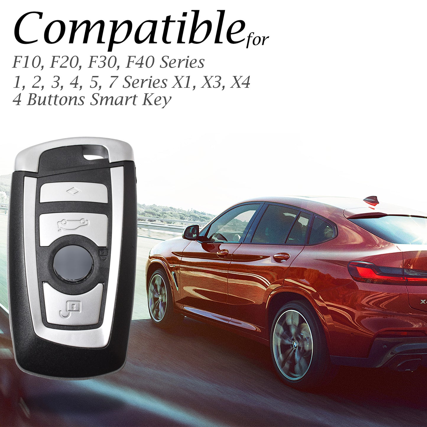 Vitodeco Genuine Leather Smart Key Fob Case Cover Protector Compatible for BMW 1, 3, 4, 5, 6, 7 Series, X1, X3, X4 - 4 Buttons