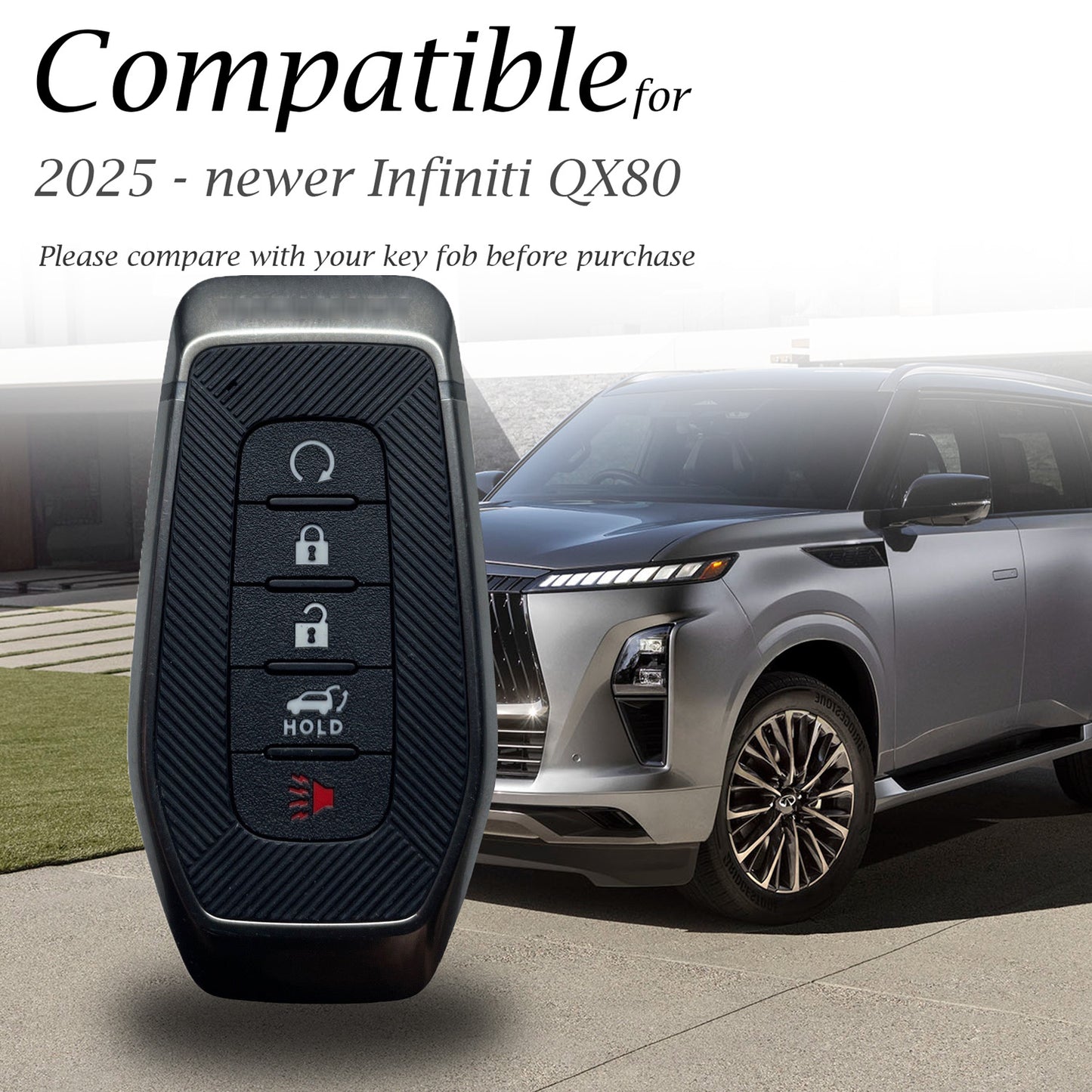 Vitodeco Superior 3D Luxury Leather Key Fob Cover Case Protector Compatible with Infiniti QX80, 5-Button