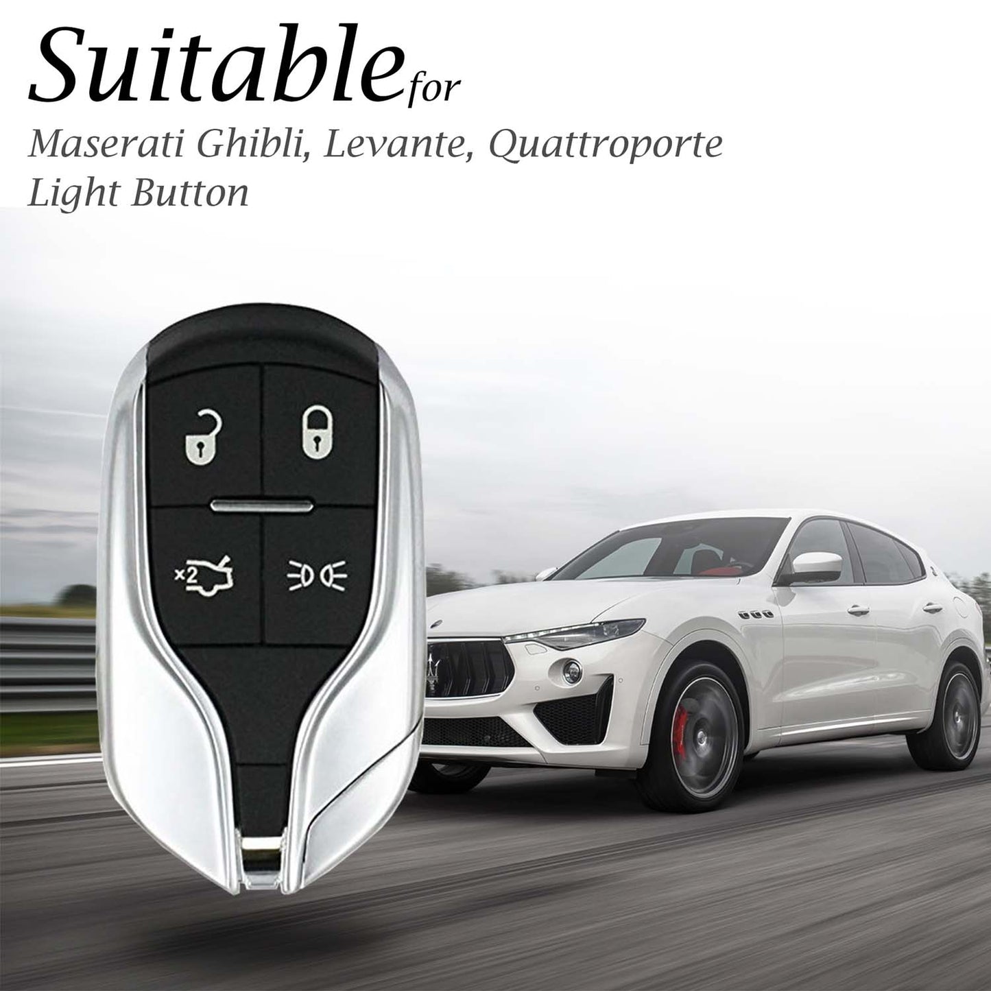 Vitodeco Leather Key Fob Case Compatible for Maserati Ghibli, Levante, Quattroporte, Remote Light Button, 4-Button