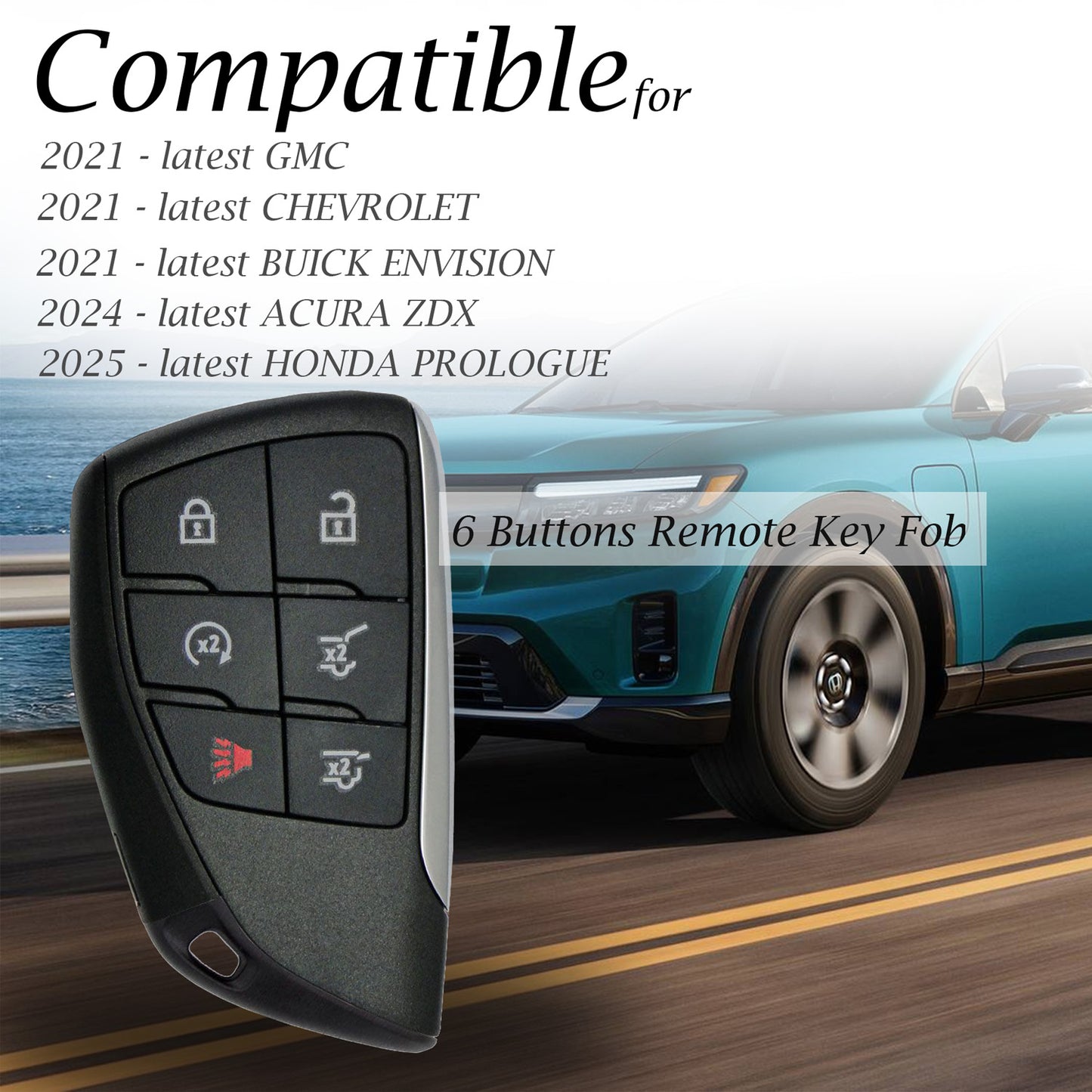 Vitodeco Leather Key Fob Cover Case Protector Compatible with Acura ZDX, Honda PROLOGUE, Buick ENVISION - 6 Buttons