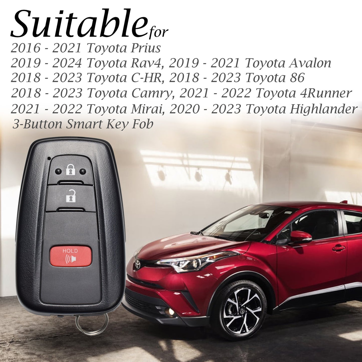 Vitodeco Genuine Leather Smart Key Fob Case Cover Protector - Compatible with Toyota Rav4, Camry, Prius, Highlander, CH-R, Avalon, Toyota 86, Mirai (2016 - 2024 Models) - 3 Buttons