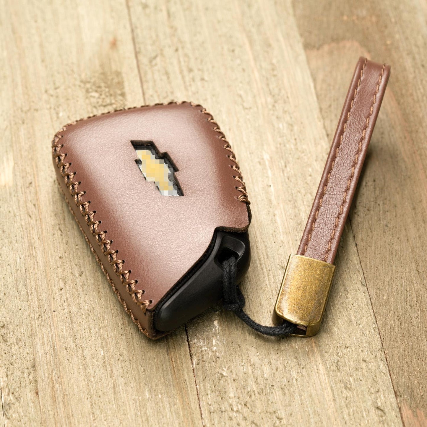 Genuine Cowhide Leather Key Fob Case for Chevrolet: Suburban, Tahoe, Silverado, 5-Button Smart Key Protect