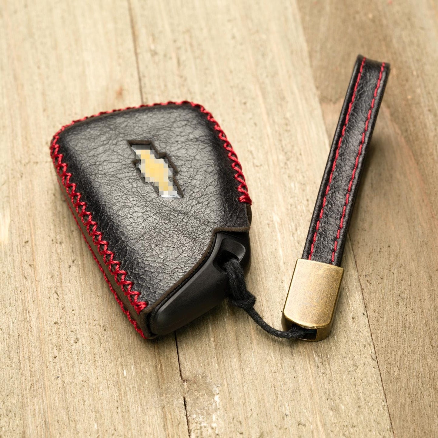 Genuine Cowhide Leather Key Fob Case for Chevrolet: Suburban, Tahoe, Silverado, 5-Button Smart Key Protect