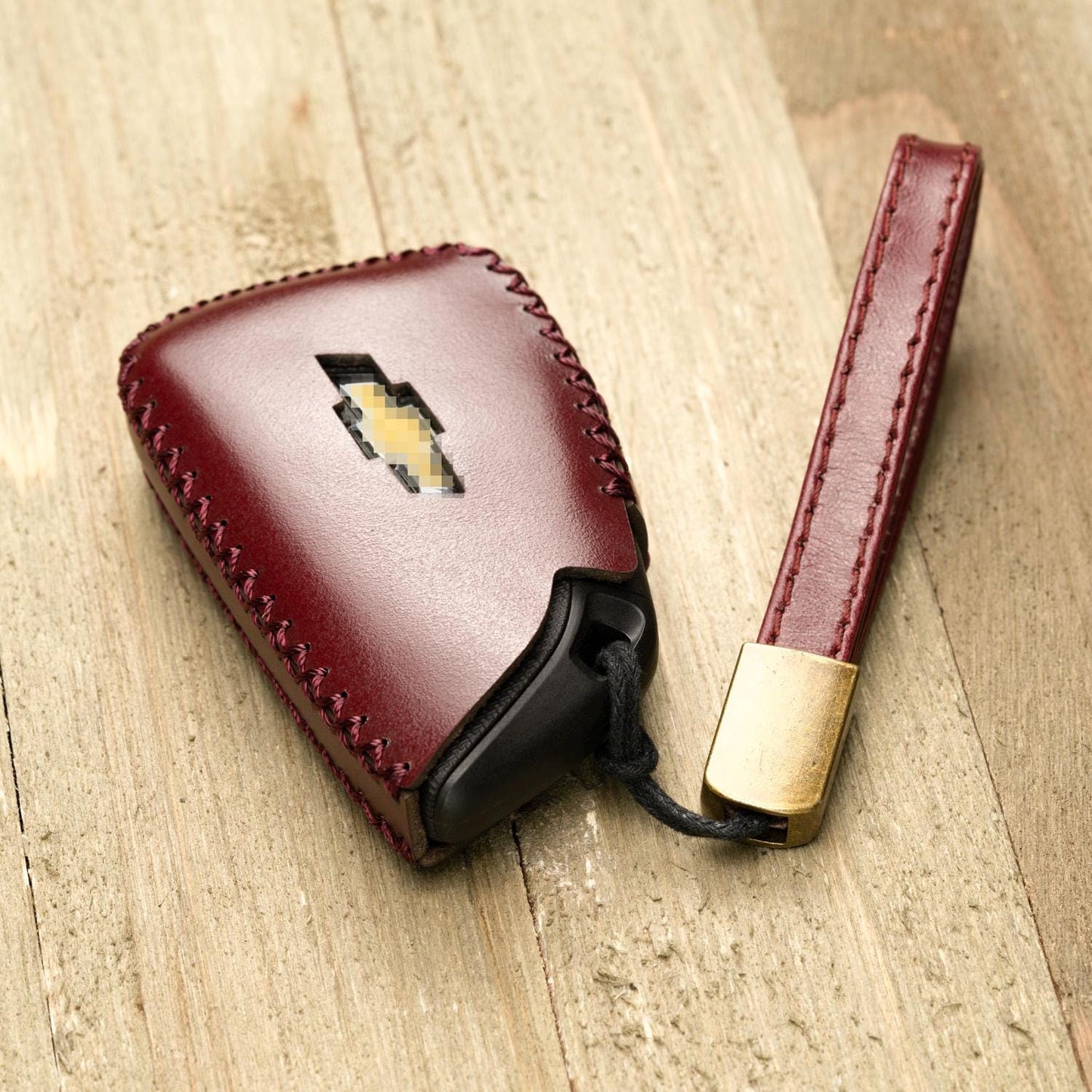Genuine Cowhide Leather Key Fob Case for Chevrolet: Suburban, Tahoe, Silverado, 5-Button Smart Key Protect