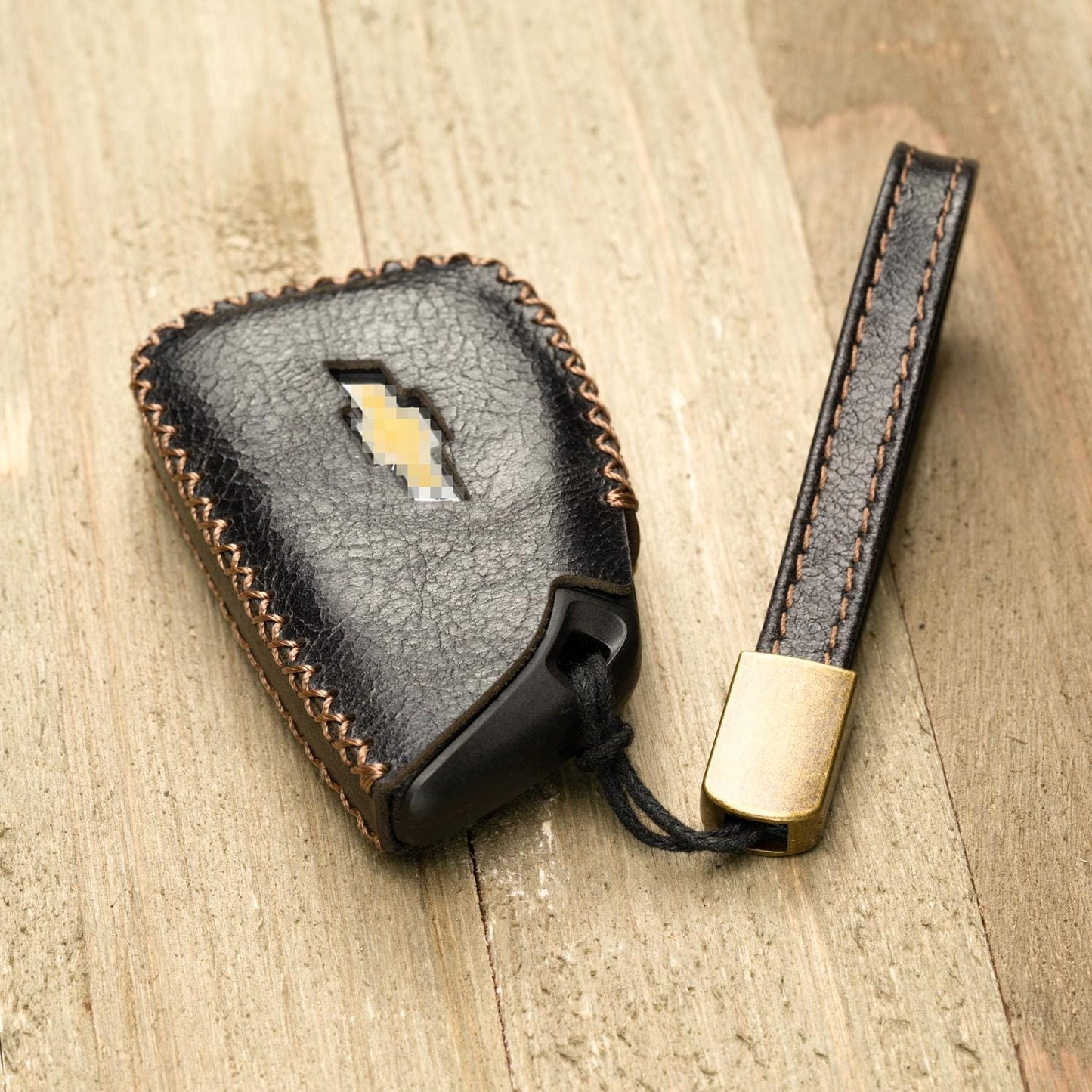 Genuine Cowhide Leather Key Fob Case for Chevrolet: Suburban, Tahoe, Silverado, 5-Button Smart Key Protect