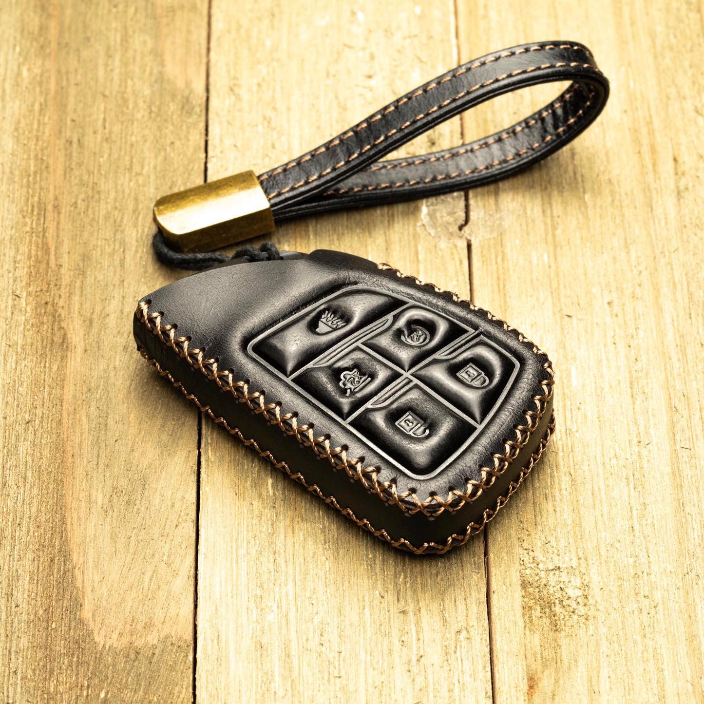 Genuine Cowhide Leather Key Fob Case for Chevrolet: Suburban, Tahoe, Silverado, 5-Button Smart Key Protect