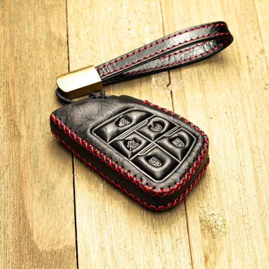 Genuine Cowhide Leather Key Fob Case for Chevrolet: Suburban, Tahoe, Silverado, 5-Button Smart Key Protect