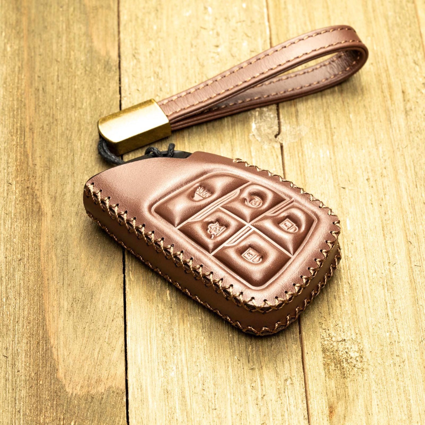 Genuine Cowhide Leather Key Fob Case for Chevrolet: Suburban, Tahoe, Silverado, 5-Button Smart Key Protect