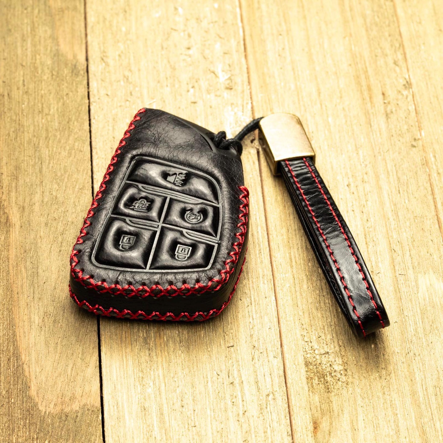 Genuine Cowhide Leather Key Fob Case for Chevrolet: Suburban, Tahoe, Silverado, 5-Button Smart Key Protect