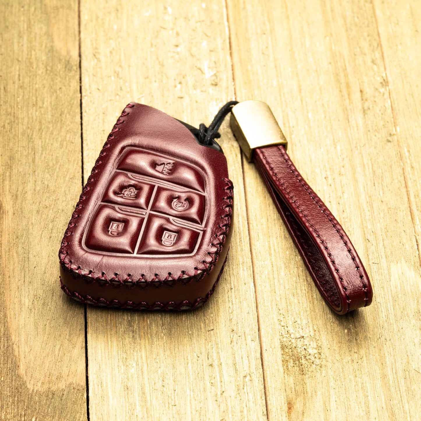 Genuine Cowhide Leather Key Fob Case for Chevrolet: Suburban, Tahoe, Silverado, 5-Button Smart Key Protect