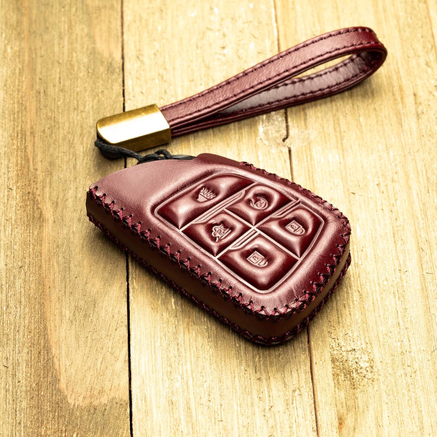 Genuine Cowhide Leather Key Fob Case for Chevrolet: Suburban, Tahoe, Silverado, 5-Button Smart Key Protect